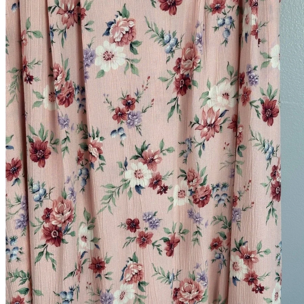 Vintage Jaclyn Smith Pink Floral Rayon Skirt Women's L Cottagecore Midi 90s - Picture 3 of 5